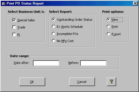 Purchase Order Status Report Menu