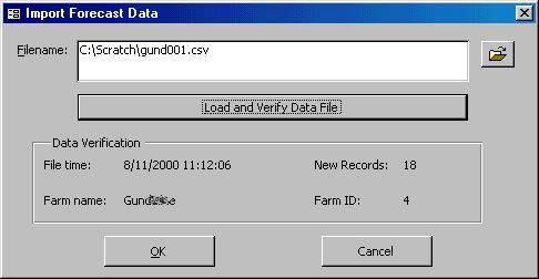 Import menu for web-based forecast