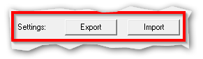 Settings Export Import buttons